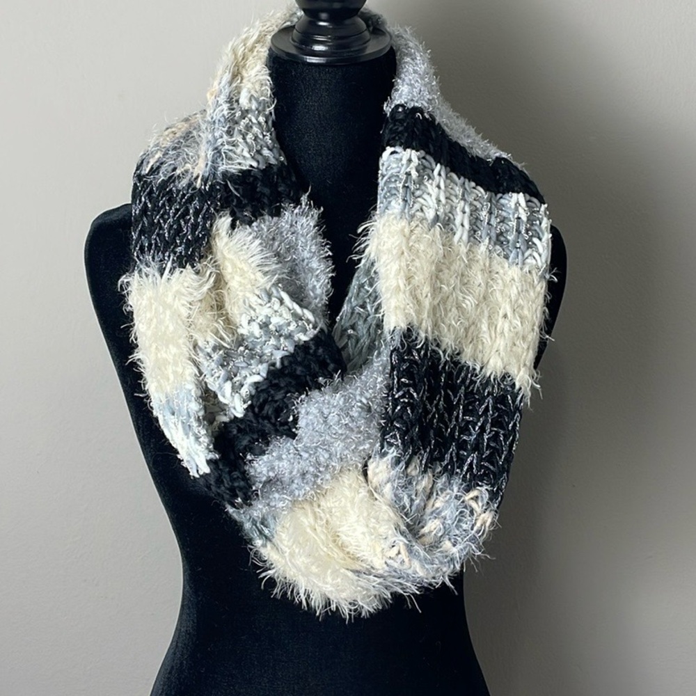 Anthropologie Black, White and Gray Shimmer Infinity Scarf - NWOT